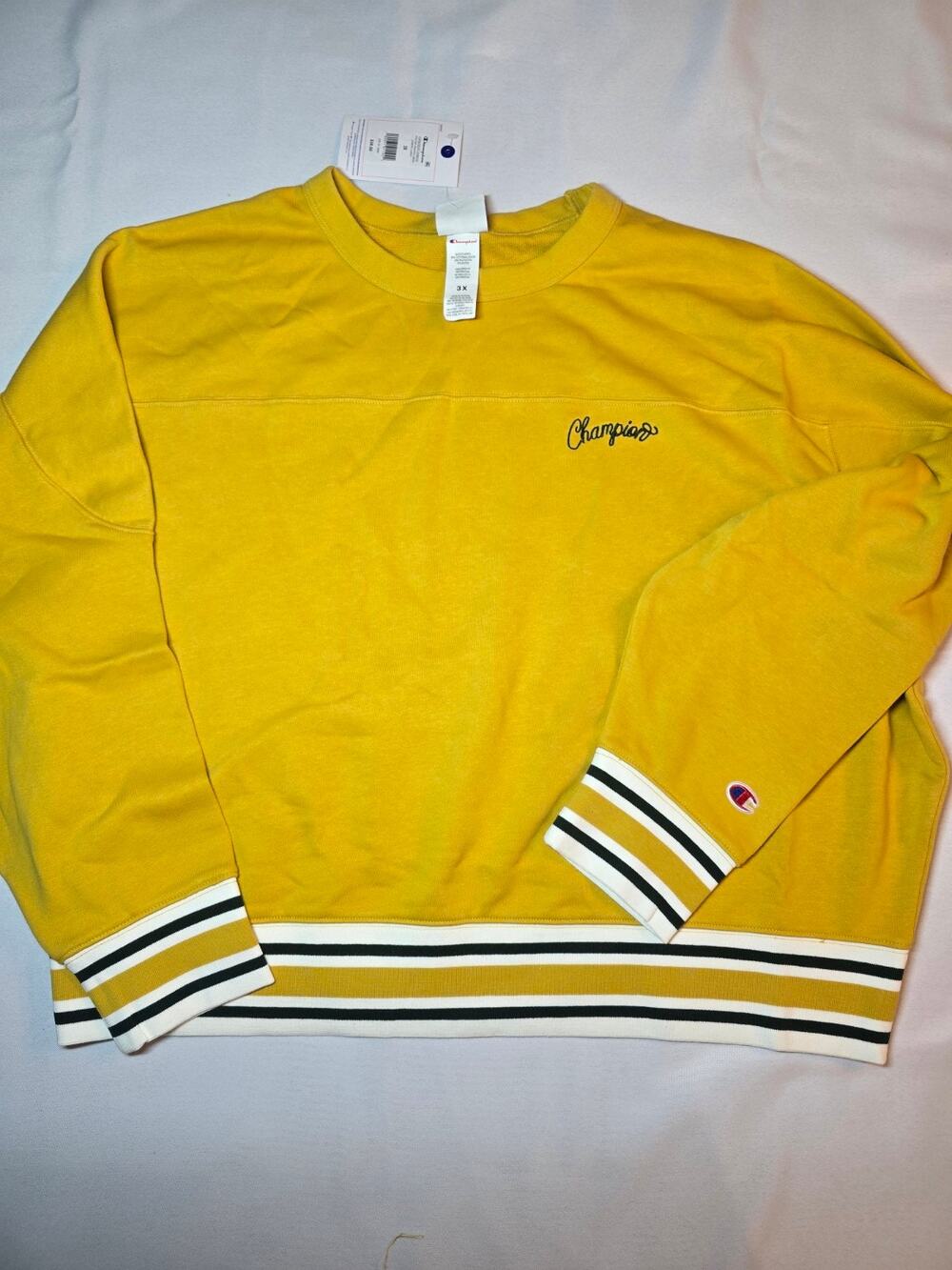 Champion Cropped Crewneck Sweatshirt Striped Mustard Yellow